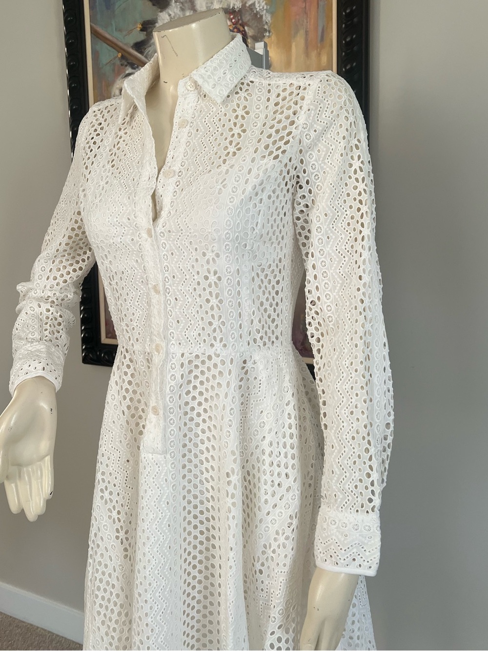 BCBGMaxAzria Beatryce White Eyelet Midi Shirtdress – Size XS - Picture 7 of 13